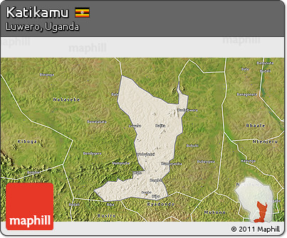 Shaded Relief 3D Map of Katikamu, satellite outside