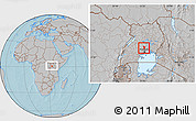 Gray Location Map of Katikamu, within the entire country, hill shading