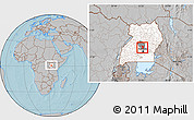 Gray Location Map of Katikamu, highlighted country, highlighted parent region, within the entire country, hill shading