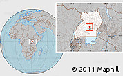 Gray Location Map of Katikamu, highlighted country, hill shading