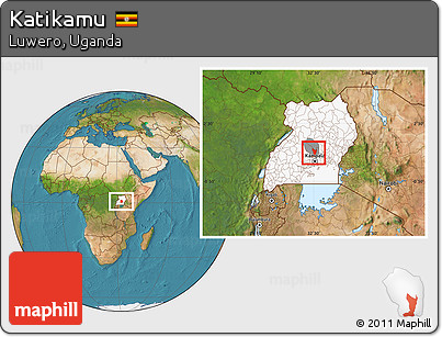 Satellite Location Map of Katikamu, highlighted country, highlighted parent region