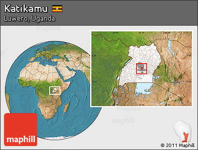 Satellite Location Map of Katikamu, highlighted country, highlighted parent region