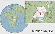 Savanna Style Location Map of Katikamu, highlighted country, highlighted parent region, within the entire country, hill shading