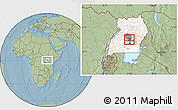 Savanna Style Location Map of Katikamu, highlighted country, highlighted parent region, hill shading