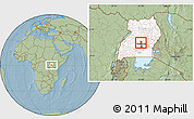 Savanna Style Location Map of Katikamu, highlighted country, hill shading