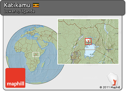 Savanna Style Location Map of Katikamu, highlighted parent region, hill shading