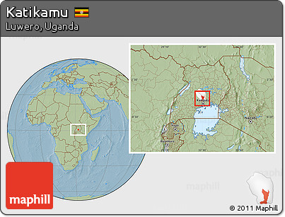 Savanna Style Location Map of Katikamu, highlighted parent region, hill shading