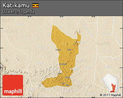 Physical Map of Katikamu, lighten