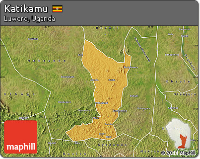 Physical Map of Katikamu, satellite outside