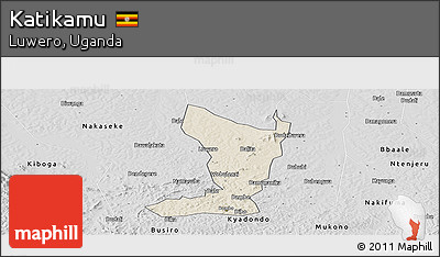 Shaded Relief Panoramic Map of Katikamu, desaturated