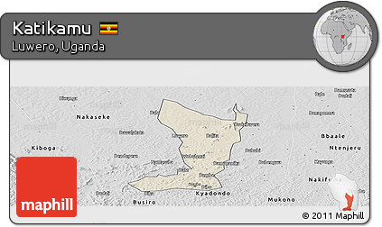 Shaded Relief Panoramic Map of Katikamu, desaturated