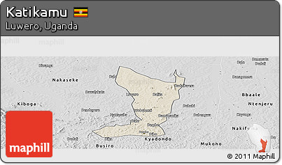 Shaded Relief Panoramic Map of Katikamu, desaturated