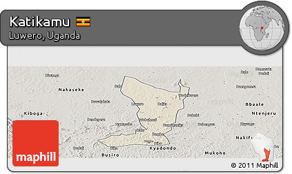 Shaded Relief Panoramic Map of Katikamu, semi-desaturated