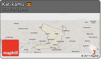 Shaded Relief Panoramic Map of Katikamu, semi-desaturated