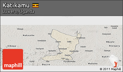 Shaded Relief Panoramic Map of Katikamu, semi-desaturated