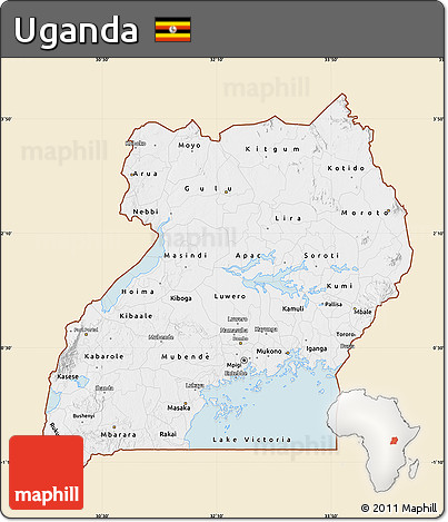 Classic Style Map of Uganda, single color outside