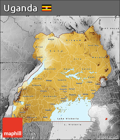 Physical Map of Uganda, desaturated