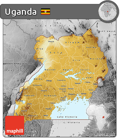 Physical Map of Uganda, desaturated