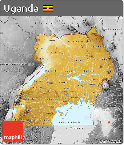 Physical Map of Uganda, desaturated