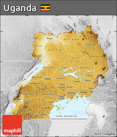 Physical Map of Uganda, lighten, desaturated