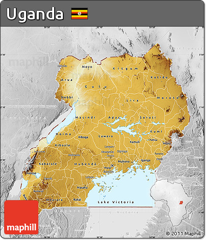 Physical Map of Uganda, lighten, desaturated
