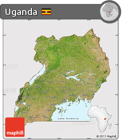 Satellite Map of Uganda, cropped outside