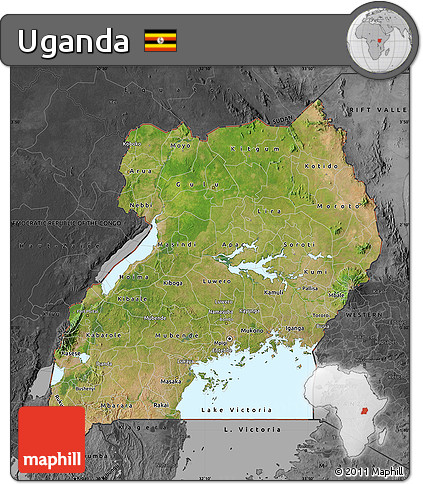 Satellite Map of Uganda, darken, desaturated