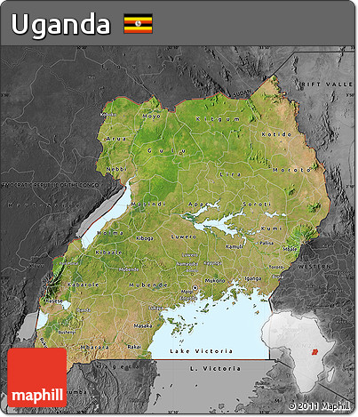 Satellite Map of Uganda, darken, desaturated