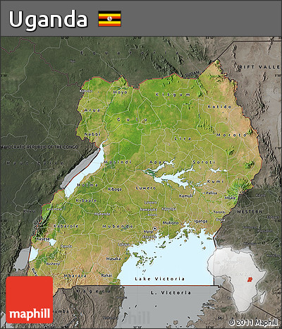 Satellite Map of Uganda, darken, semi-desaturated