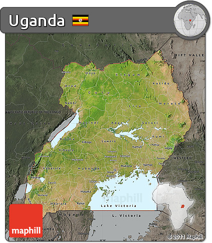 Satellite Map of Uganda, darken, semi-desaturated