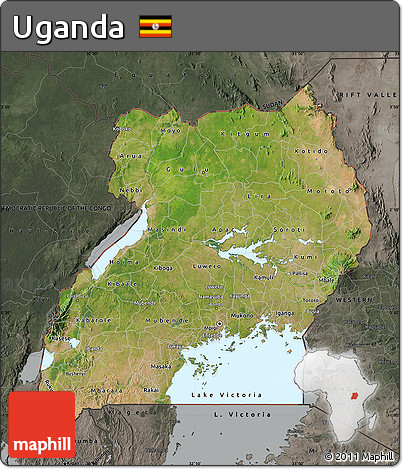 Satellite Map of Uganda, darken, semi-desaturated