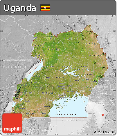 Satellite Map of Uganda, lighten, desaturated