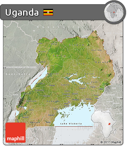 Satellite Map of Uganda, lighten, semi-desaturated