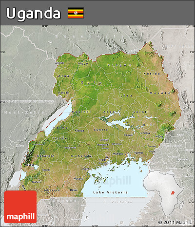 Satellite Map of Uganda, lighten, semi-desaturated