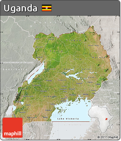 Satellite Map of Uganda, lighten, semi-desaturated