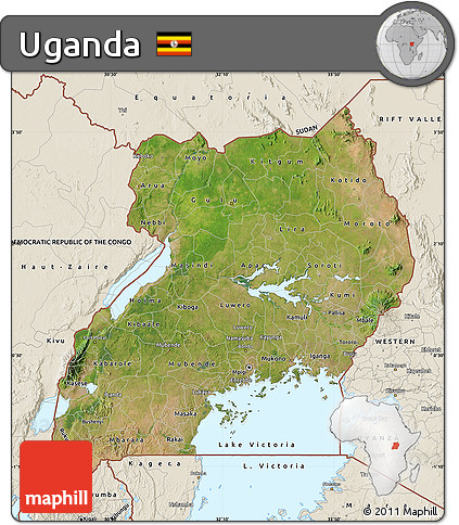 Satellite Map of Uganda, shaded relief outside
