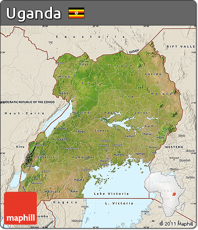 Satellite Map of Uganda, shaded relief outside