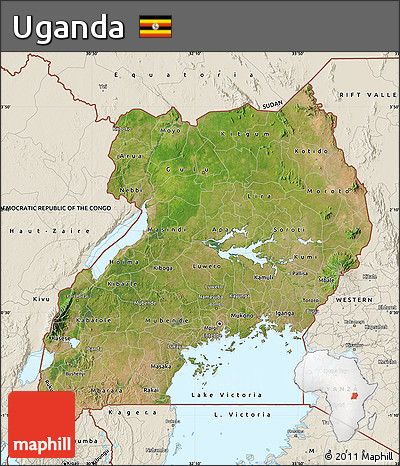 Satellite Map of Uganda, shaded relief outside