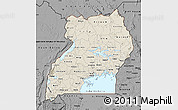 Shaded Relief Map of Uganda, darken, desaturated