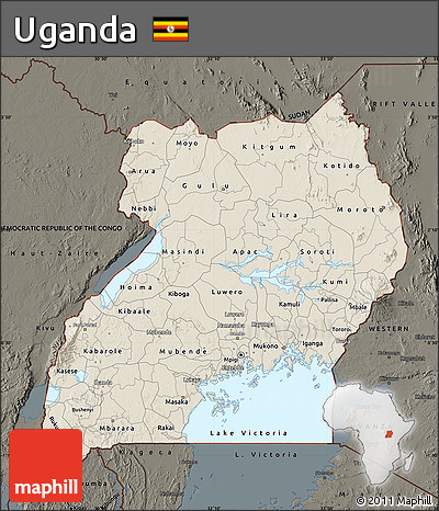 Shaded Relief Map of Uganda, darken