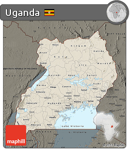 Shaded Relief Map of Uganda, darken