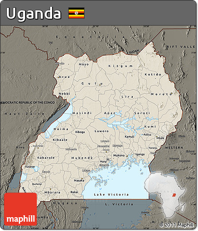 Shaded Relief Map of Uganda, darken