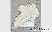 Shaded Relief Map of Uganda, darken, semi-desaturated
