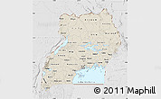 Shaded Relief Map of Uganda, lighten, desaturated