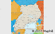 Shaded Relief Map of Uganda, political outside