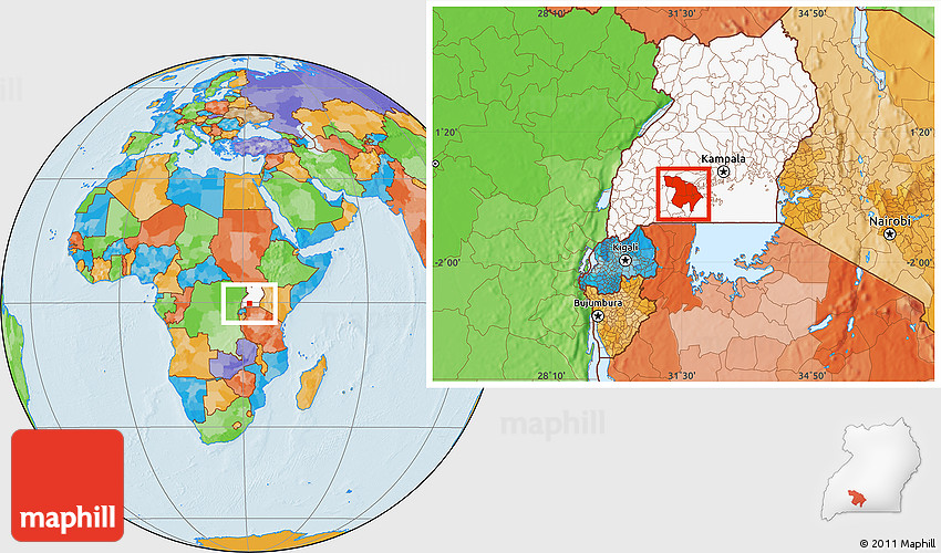 Political Location Map of Masaka, highlighted country