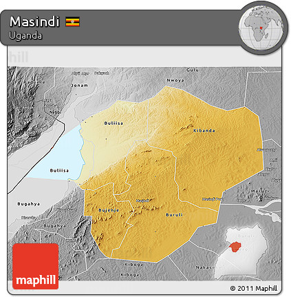 Physical 3D Map of Masindi, desaturated