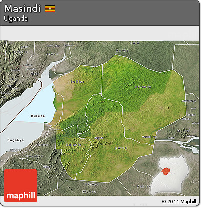 Satellite 3D Map of Masindi, semi-desaturated