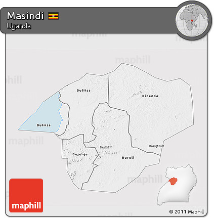 Silver Style 3D Map of Masindi, single color outside