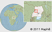 Savanna Style Location Map of Bujenje, highlighted country, within the entire country, hill shading